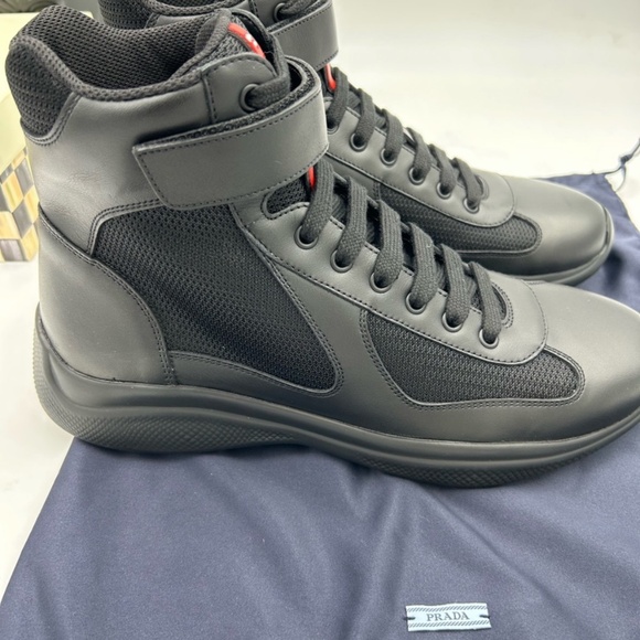 Men’s Prada America’s cup high top leather sneakers size 8, made in Italy - Picture 8 of 10